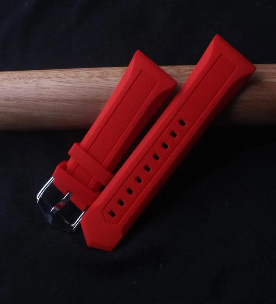 Bands de montre 23 mm 24 mm 26 mm 28 mm Band de boucle en acier inoxydable Bands de boucle classiques pour les montres de poignet sport rouges en caoutchouc doux W9920111