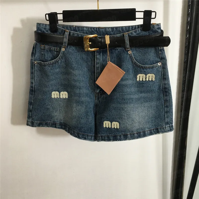 Floquer des shorts en jean à lettre brodée avec ceinture de créateurs de créateurs concepteurs classiques jeans hip hop pantalon court streetwear