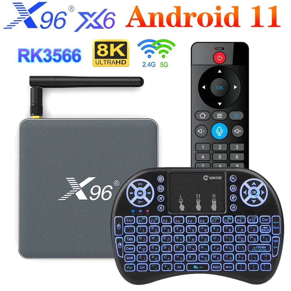 Box Vontar X96 X6 TV Box Android 11 8GB RAM 128GB Rockchip RK3566 Ondersteuning 4K 2T2R MIMO Dual WiFi 1000m 4G 64 GB 32 GB Media Player