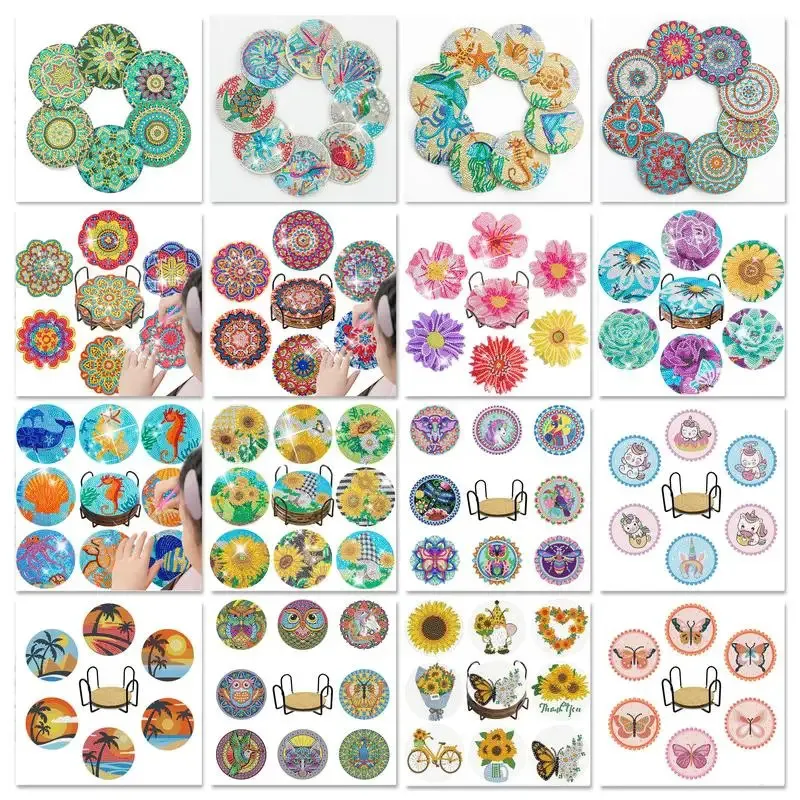 SDOYUNO 68pcs DIY Mandala Diamond Painting Coaster Drink Cup Cushion Embroidery Kit Home Decor Kitchen Accessories 240407