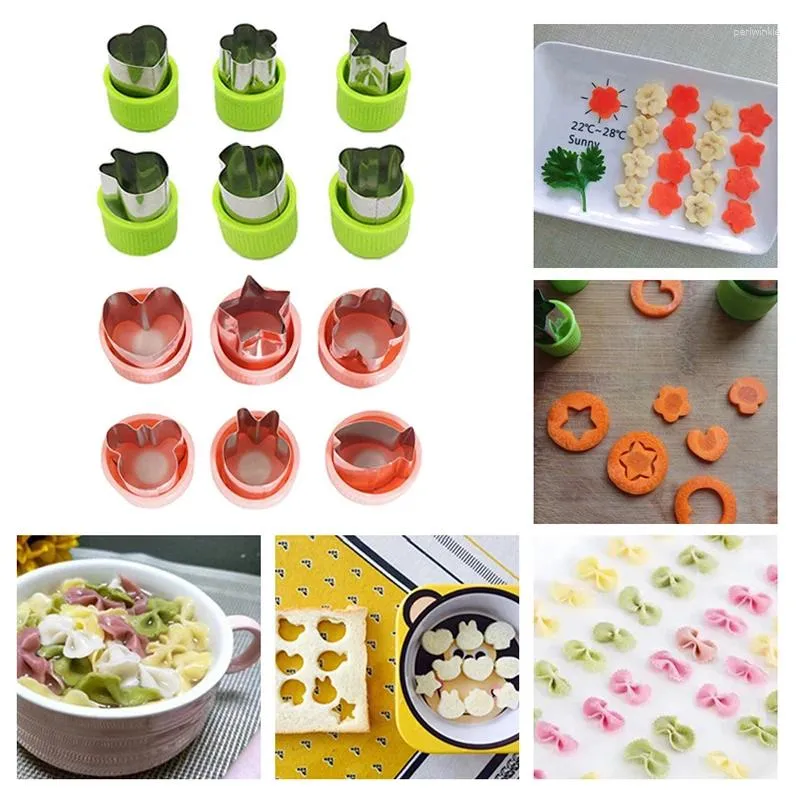 Baking Moulds 6/9Pcs Portable Cook Tools Vegetables Cutter Plastic Handle Stainless Steel Fruit Cutting Die Kitchen Gadgets