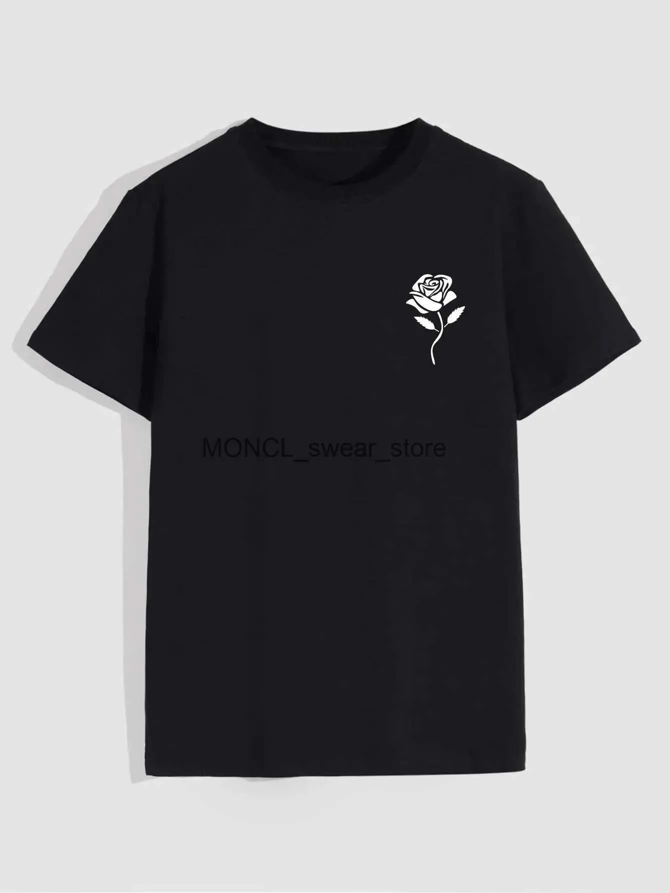 T-shirts voor heren Rose Print T-shirt voor heren Casual Crew Neck Hort Sleeve Fashion Summer Tops Regelmatig en extra grote T-stukken H240408