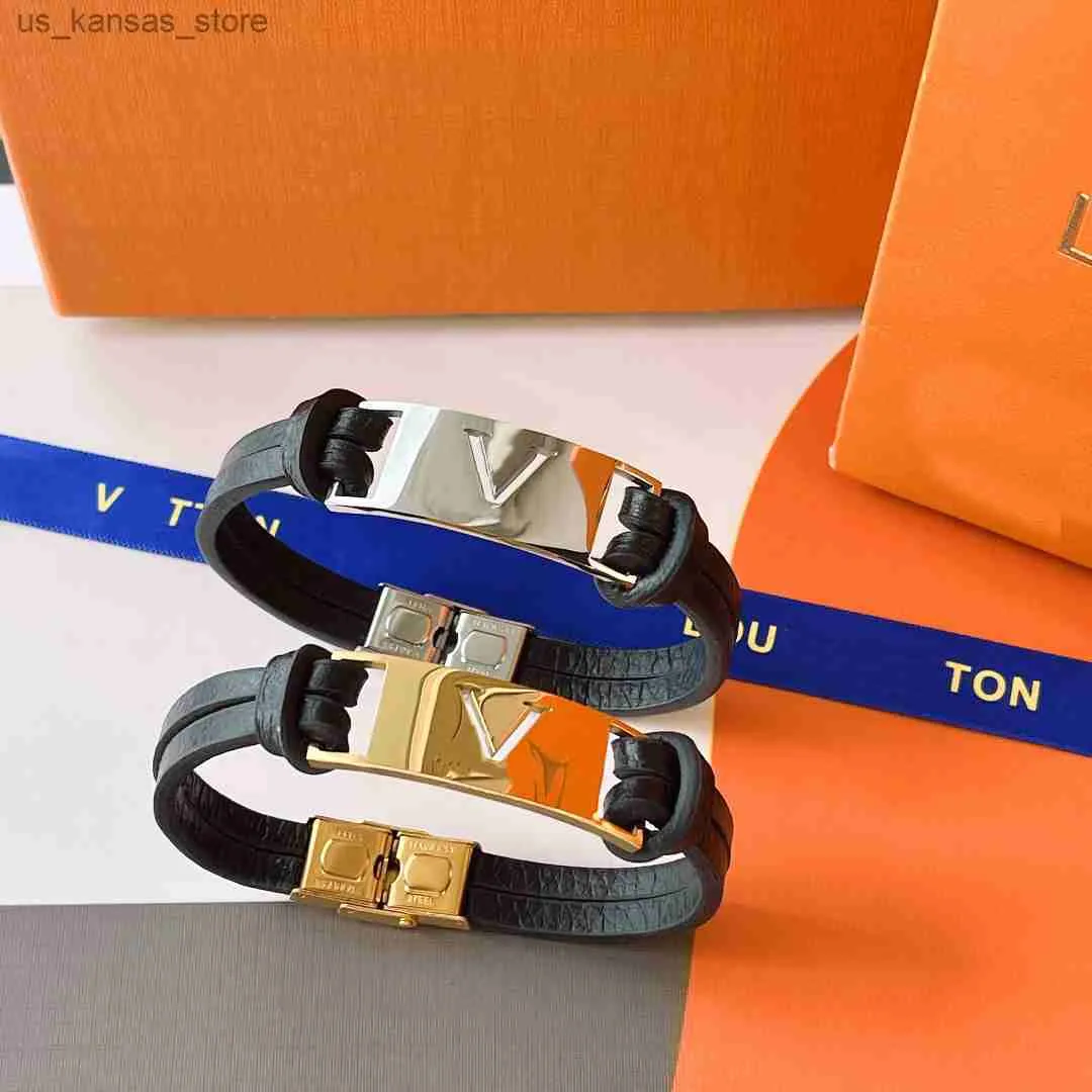 Bracelets de charme Pulseira de pulseira de couro de luxo para homens 18K Design de moda banhado a ouro