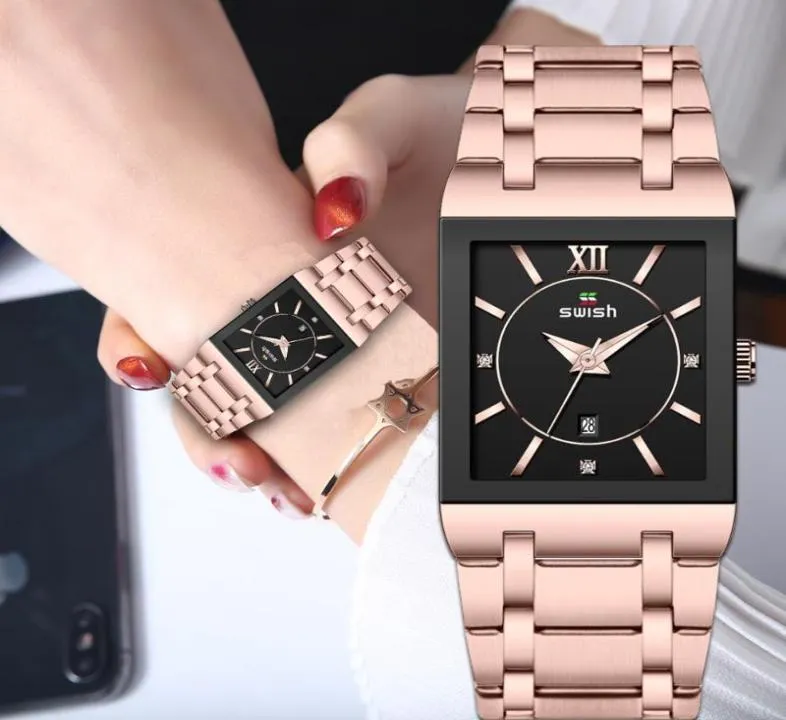 腕時計女性の男性豪華なブレスレット時計トップブランドデザイナードレスクォーツウォッチレディースゴールデンローズゴールド腕時計レリジオFE204423