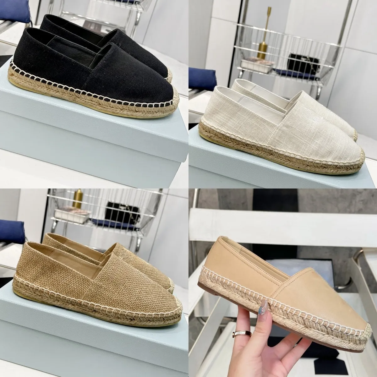 luksurys kobieta płaskie buty designerskie buty słomiane mężczyzna man espadrilles płócienne na zewnątrz sandałowy sandał skórzany mokasyny trampki buty rattanowe z pudełkiem rozmiar 35-42