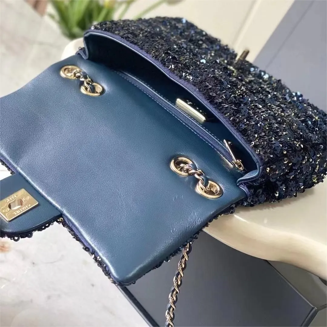 ショルダーバッグ・ポシェット INSTANTFUNK Sequin knit chain mini bag blue BCSSIFAC20BL DHgate.com:2024 Spring Summer Newest Mini CF Luxury Designer