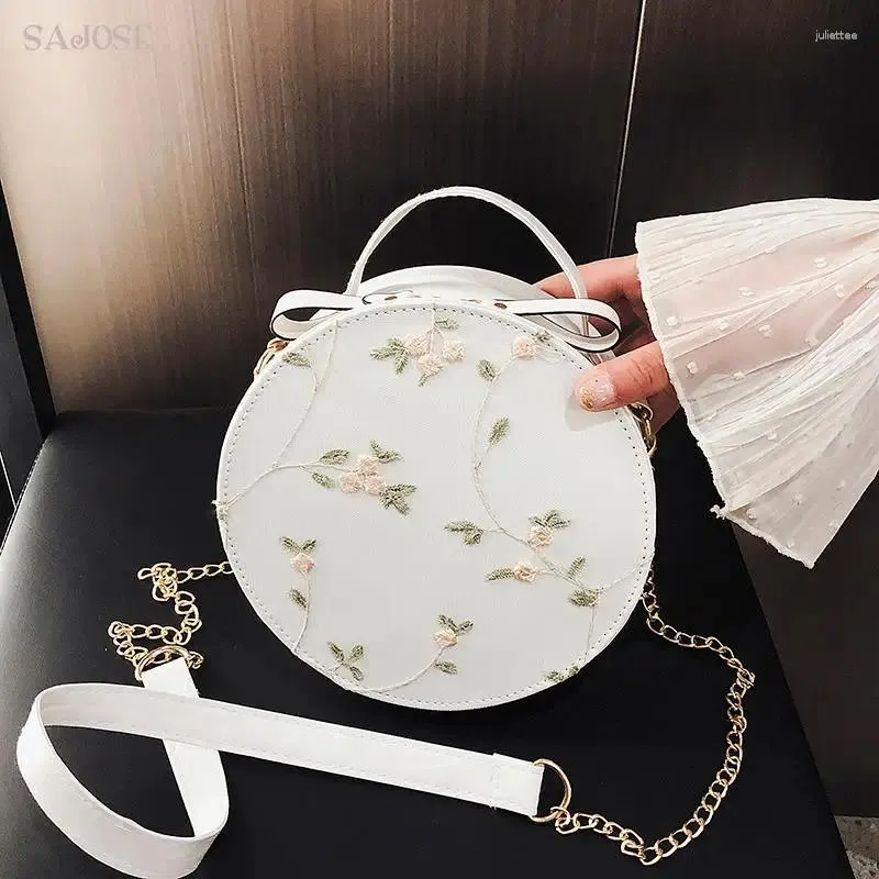 DrawString 2024 Crossbody Women Bag Lady Circular Messenger Fresh Flower Sweet Shoulder Girl England Famale Handväska för