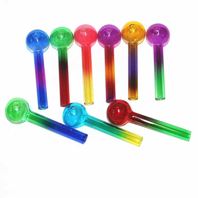 Rainbow pyrex mini 10cm Glass Oil Burner Pipe Colorful high quality glass tubes nail tips smoking pipes