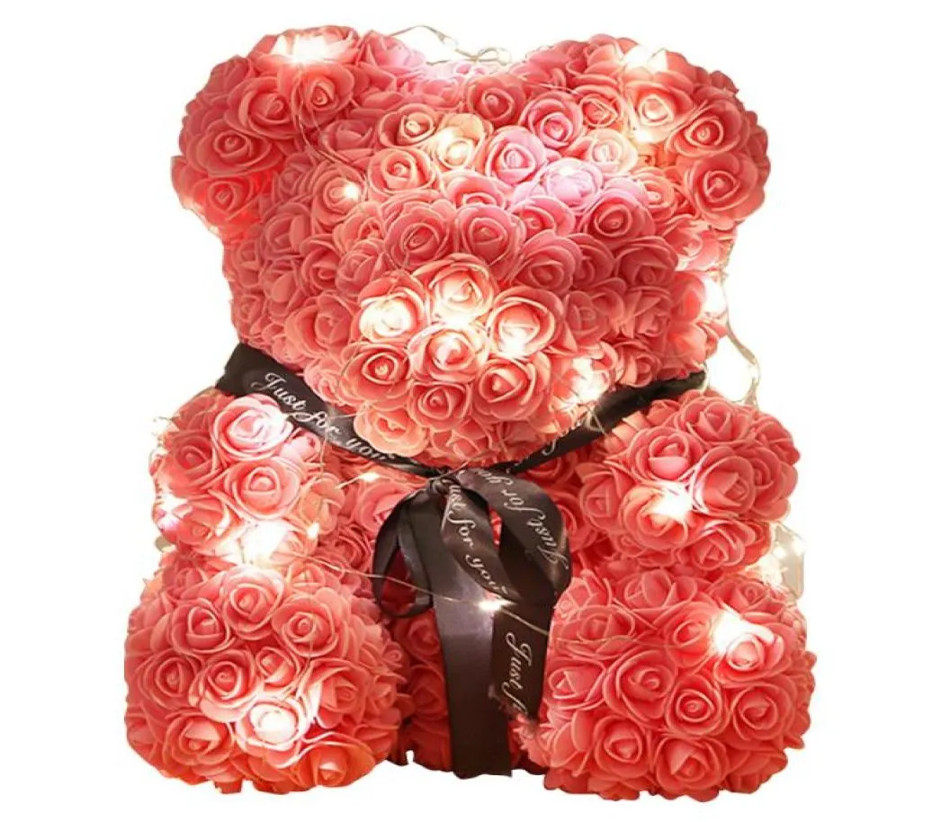 40 cm Romantic Rose Bear Cub Forever Artificial Rose Anniversary Mors dag Alla hjärtans gåva med strängljus tappar med 2512700