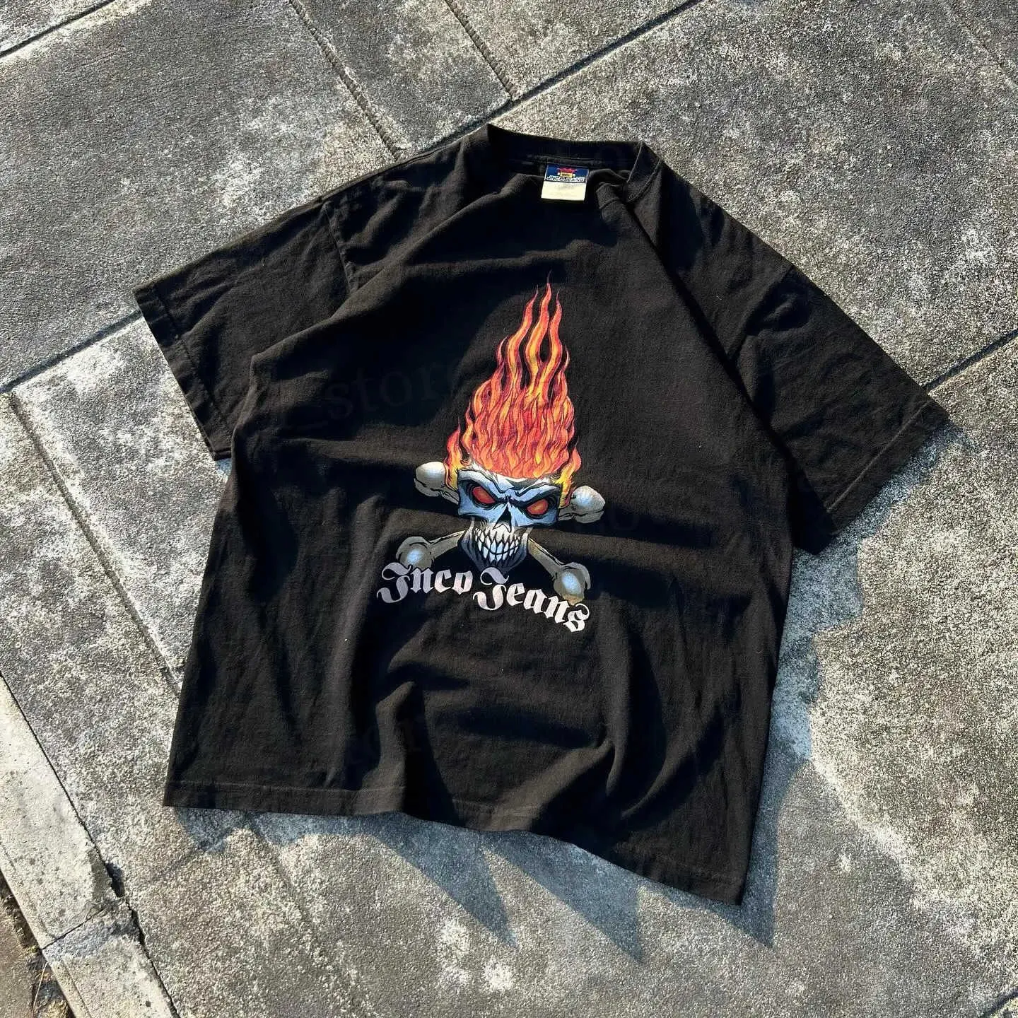 メンズTシャツstrtwear Jnco tシャツy2kヒップホップフレームスカルグラフィック印刷物特大のTシャツメンズレディースゴシックラウンドネックショートスルベトップスT240408