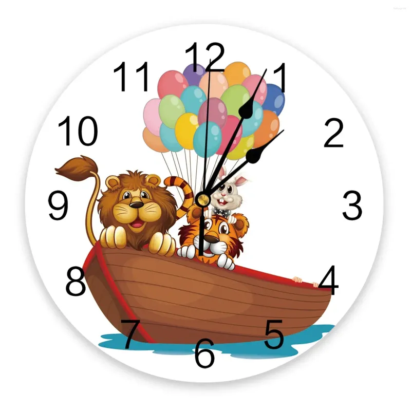 Wandklokken Cartoon Animal Ship Ballon Lion Tiger Clock Modern Design Hanging Watch for Home Decoration Living Room Art