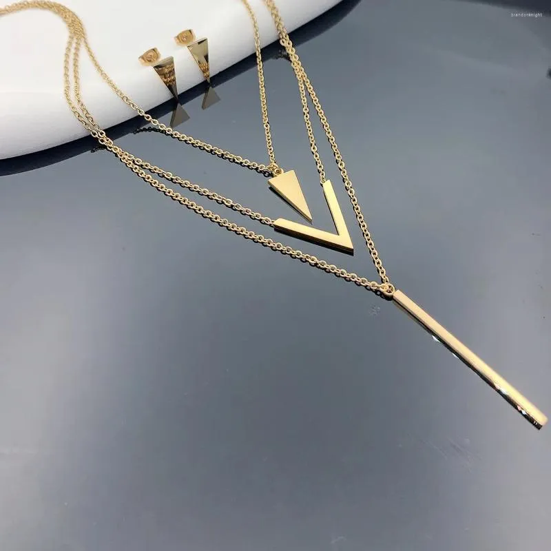 Halsbandörhängen Set 3-stycken Kvinnors rostfritt stål V-formade geometriska hängsmycke