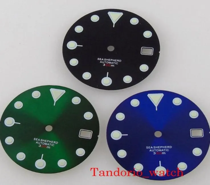 Reparationsverktygssatser 29mm BlackgreenBlue Sterile Sunburst Watch Dial Green Luminous Fit Crown vid 34 0039 Clock Parts för NH35A1136242