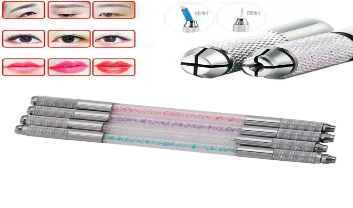 Hela nya Selling Manual Double Crystal Acrylic Tattoo Pen Microblading Permanenta ögonbrynsverktyg 8386323
