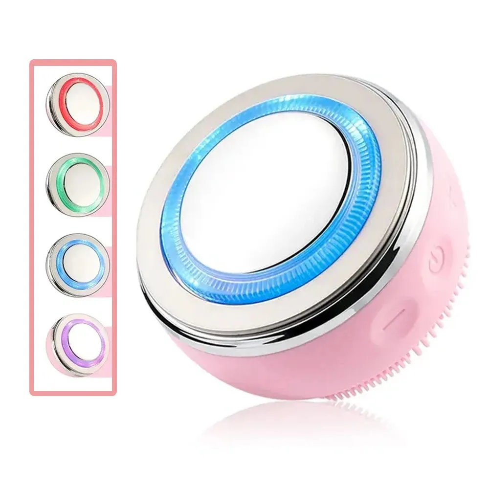 Uppgraderad ansiktsrengöringsborste LED PON EMS Vibrationsvärme Massager Face Scrubber för exfolierande djup hudvård 240318