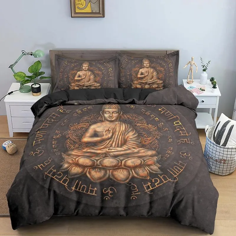 Bettwäsche -Sets 3D Buddha Set zwei Größe Luxus Boho Bettdecke und Kissenbezug Quilt Kingsize -Bettdecke Bohemian