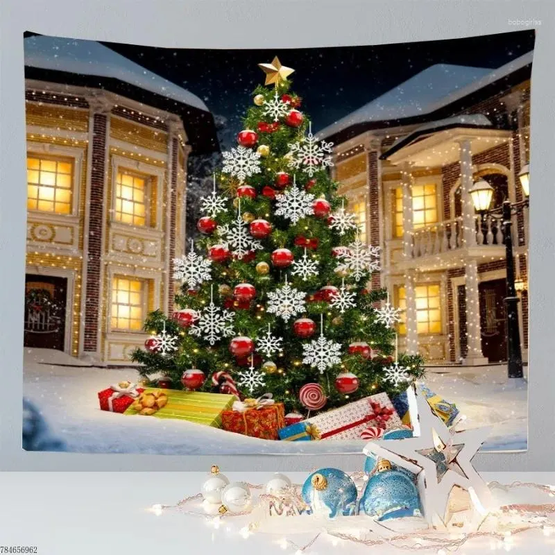 Tapestries kersttapijt Woods Sneeuwscène Wandhangen Jaar Gift Tree Slaapkamer Gordijn Dormitory Decor