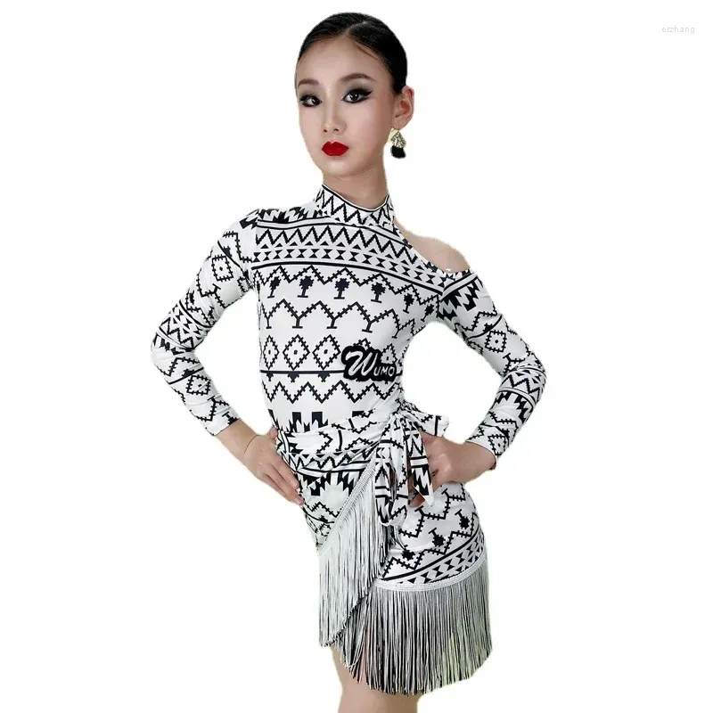 Stage Wear Tassels Fringe Girl Latin Dresses Dancing Ballroom Dance Dress Rumba Samba Children Cha Tango Skirt Standard Salsa