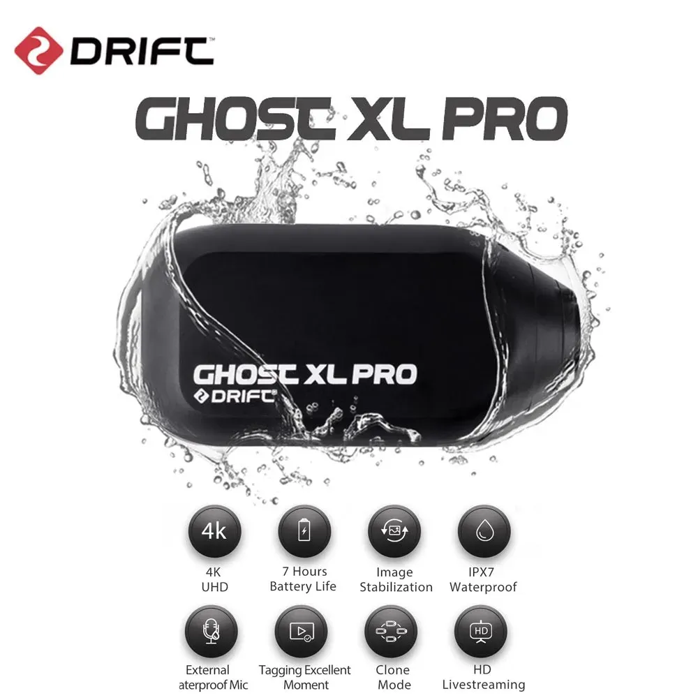 Cameras Drift Ghost XL Pro 4k + HD Sport Action Video Camera 3000mAh IPX7 CAME CALLET WIFI IPLOPHOPHER