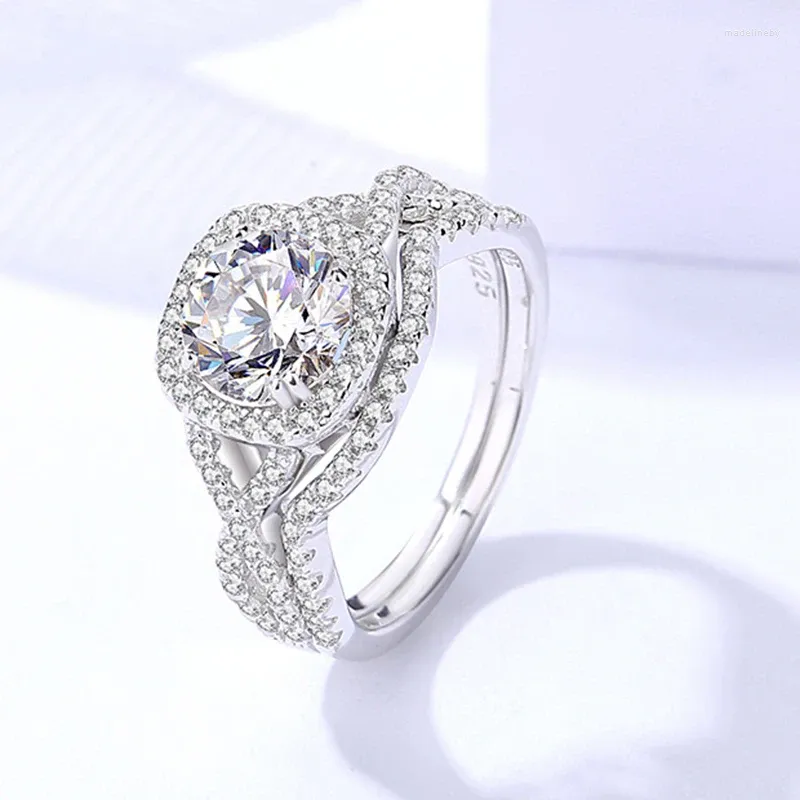 Cluster anneaux sgarit classique s925 argent blanc rond coupé rond pierre principale de bijoux de bague en diamant Moisanite D Couleur pour femme