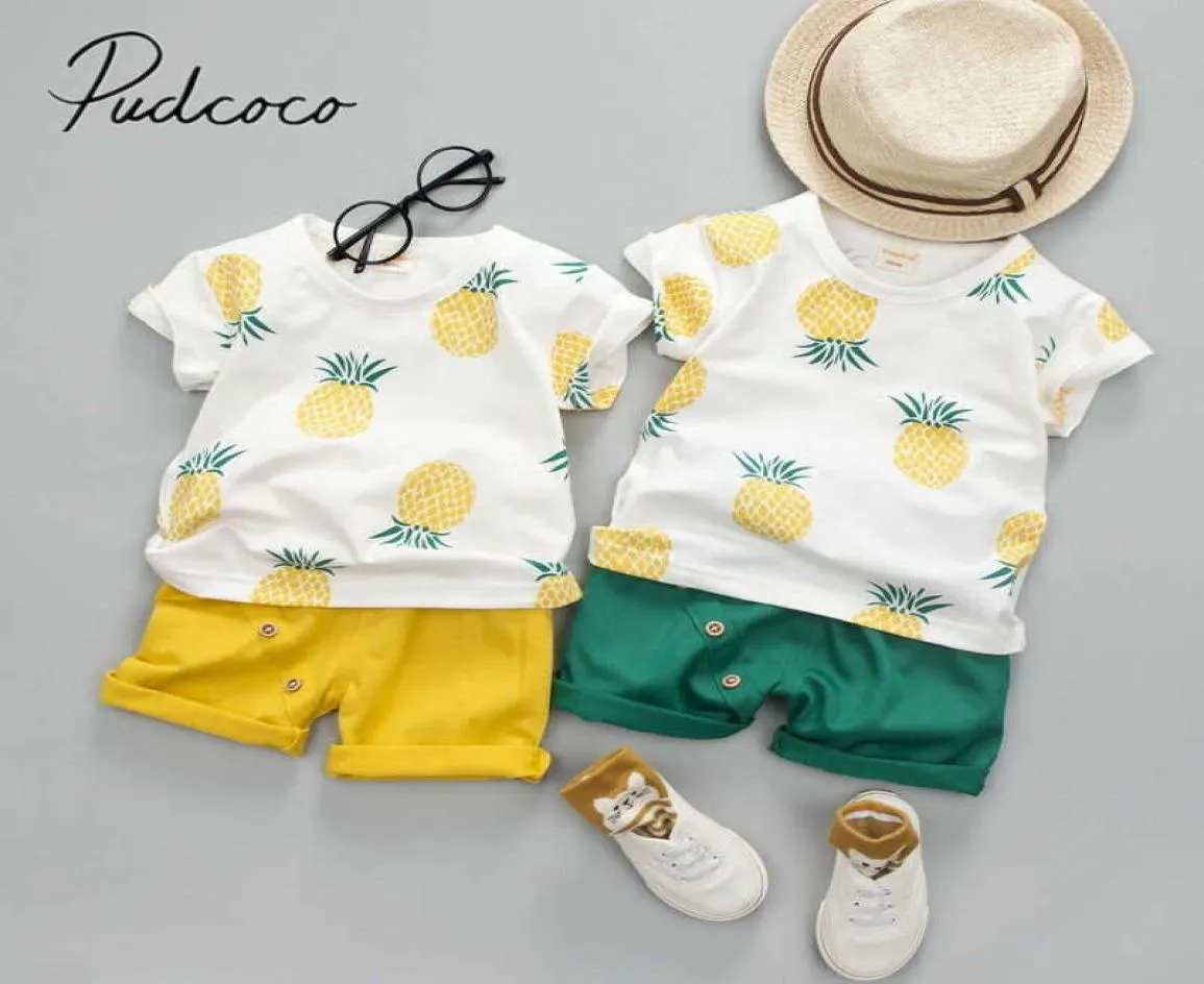 2019 Baby Summer Clothing Toddler Infant Kids Baby Boy Pineapple Short Sleeve Tshir Pants Outfits Kids Clothes X07196482163