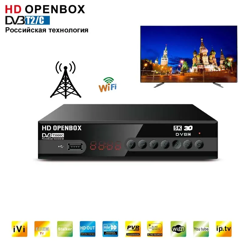 Box Hdopenbox DVBT2/C ТВ -приемник тюнер DVB T2 SET Top Box Dual USB Socket Metal Shell Зернистая телевизионная коробка русское русское руководство