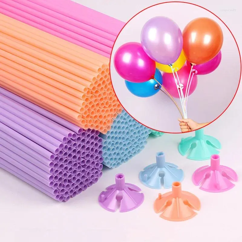 Party Decoration 20pcs 28cm Latex Balloon Stick Multicolor Plastic Macaron Holder Cups For Wedding Birthday Decor Accessories