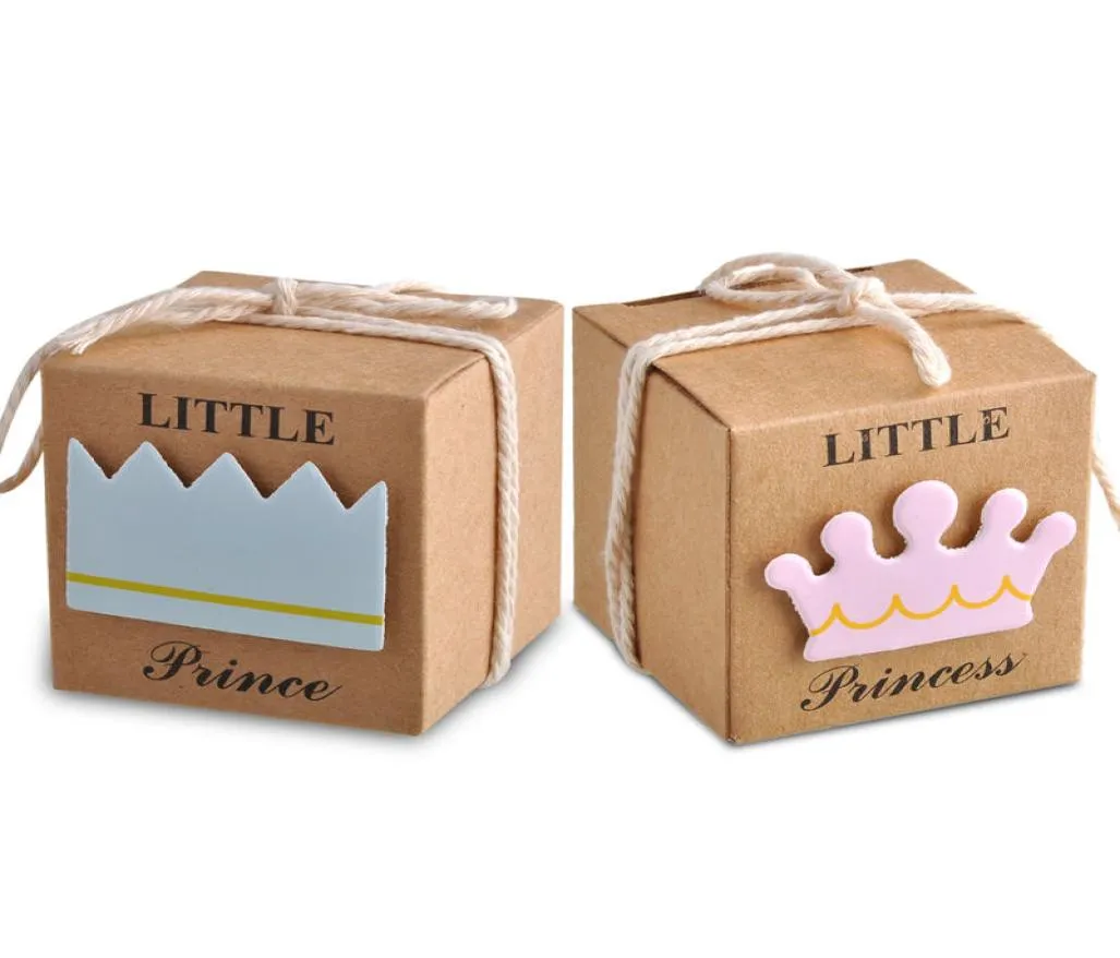 Princess or Prince Candy Box Kraft Paper Baby Shower Gift Boxes Wedding Party Decoration Faovrs Yellow color New9880153