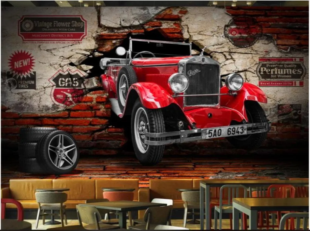 3D Wallpaper Custom PO Mural 3dStereo Vintage Classic Car Restaurant Broken Wall Restaurant El Murals Wallpaper Wallpaper 3d Landscape Wall T7415835