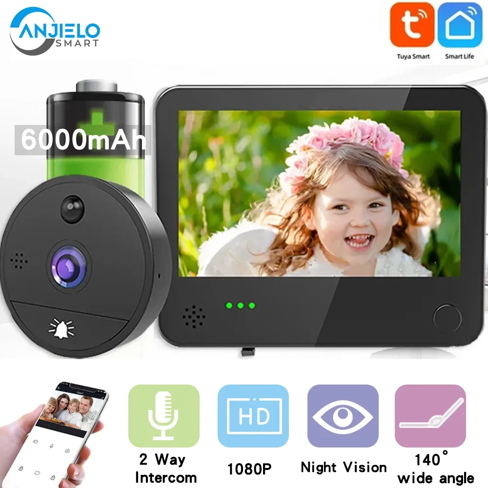 Borne de portes WiFi Video Eye Porte Puphole Camera Viewer 1080P Docheau sans fil avec détection de mouvement Home Appel TUYA VIDEO