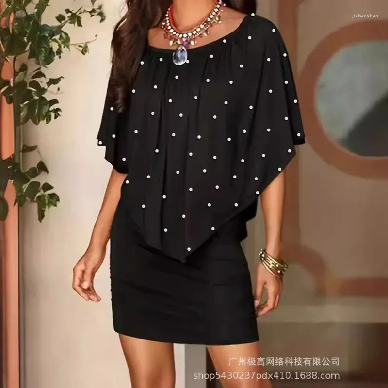 Casual Dresses 2024 Spring Summer Women's Clothing Foam Beads Pleated Round Neck Cold-Shoulder Bodycon Dress