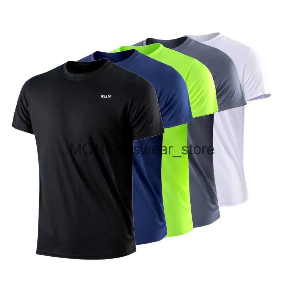 メンズTシャツメンズクイック乾燥半袖ジムを走っている湿ったヤナギの丸い首Tシャツトレーニングスポーツシャツ軽量H240408