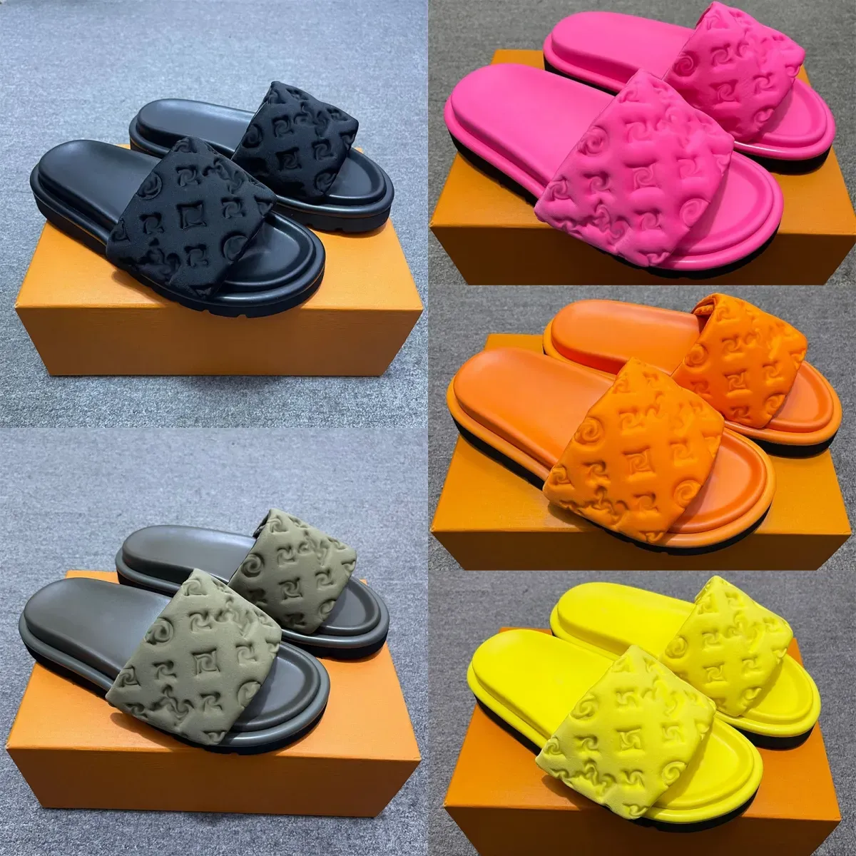 Toppkvalitet Casual Shoes Herrkvinnor tofflor Slides Hotel Shower Summer Beach Khaki Black White Sandals för Flat House Platform Women