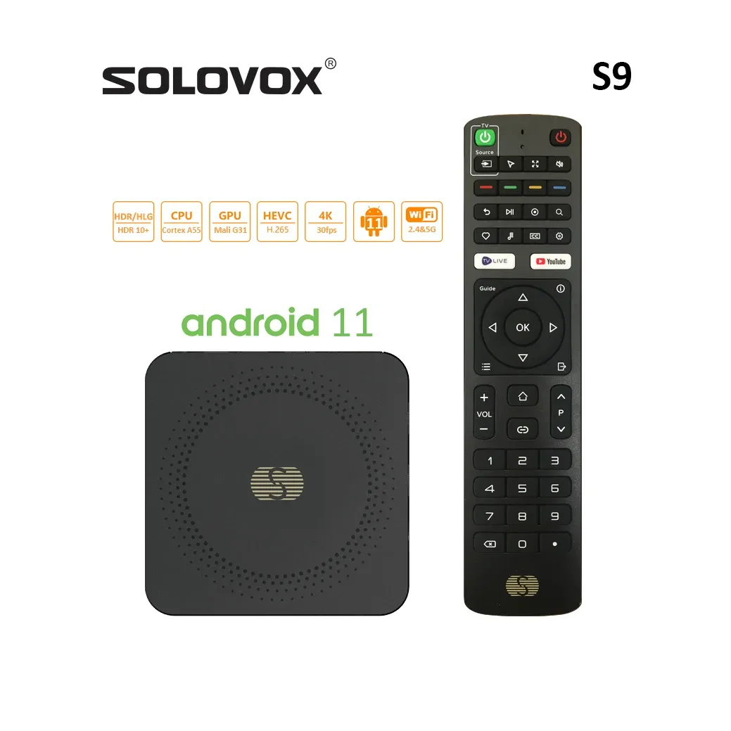 Box SOLOVOX S9 2022 Android 11 Smart TV Box S905W2 Quad Core 5G WiFi 4K MARS X BT5 Stalkermac UK Emulator France Germany Spain