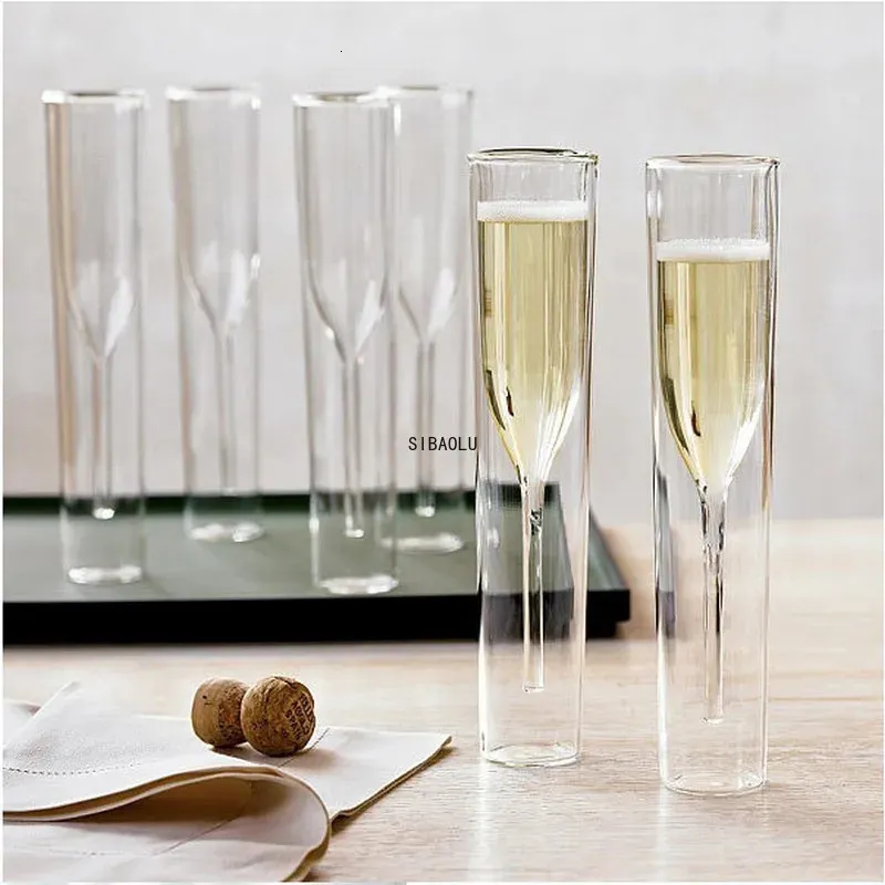 Champagnerglas Doppelwandgläser Flöten Bauch Blasenwein Tulp Cocktail Hochzeit Party Tasse Toast Cocktailglass Doppelte Tasse 240408