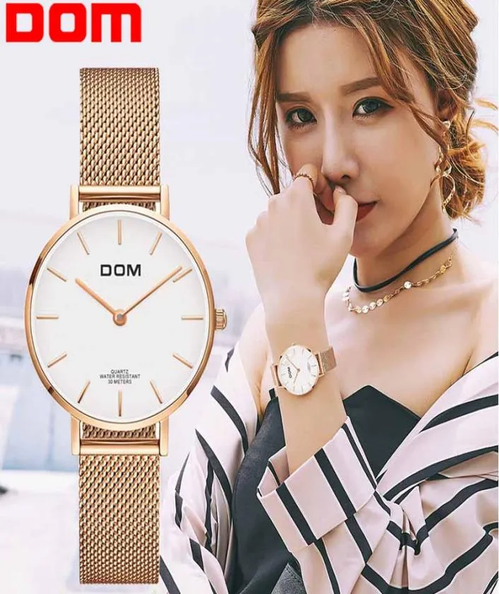 Watch Women Dom Top Brand Luxury Quartz WatchカジュアルクォーツワッチレザーメッシュストラップUltra Thin Clock LeLog G36G7M14703007