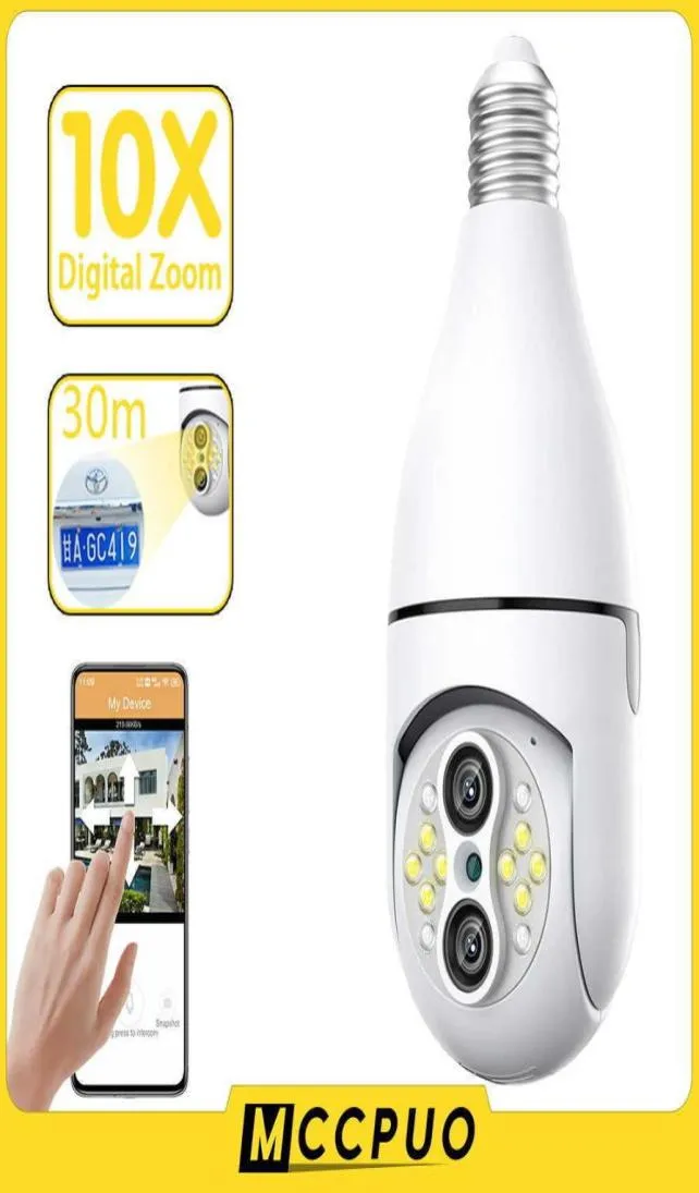 Telecamere IP McCpuo Dual Lens E27 Sorveglianza Bulb Surveillance Camera WiFi 360 Tracciamento automatico a 360 PTZ IP CAMERA IP Colore Night Vision IP Security C2257243