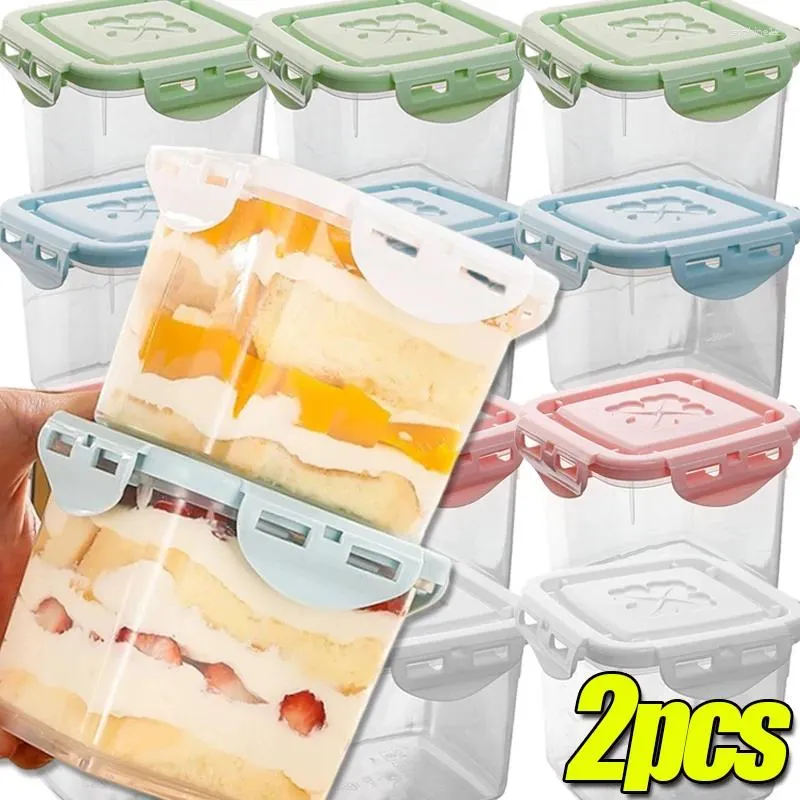 Opslagflessen 1/2 stks vierkante dessertdozen transparant met deksel cake fruit verpakking doos herbruikbaar lekbestendig verzegelde container home tool