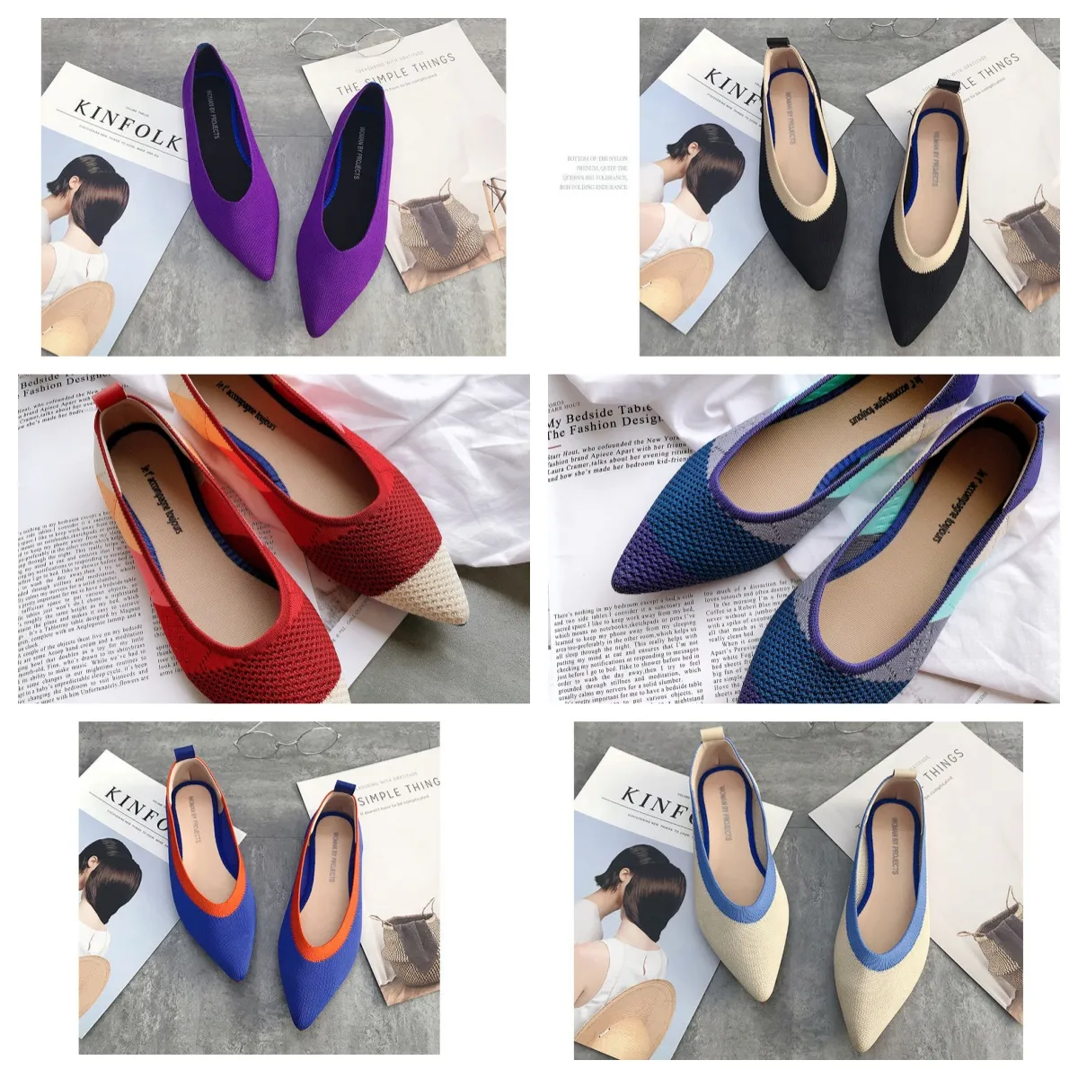 New top Luxury Flat bottomed pointed ballet single shoes soft soled knitted maternity women boat shoe casual and comfortable