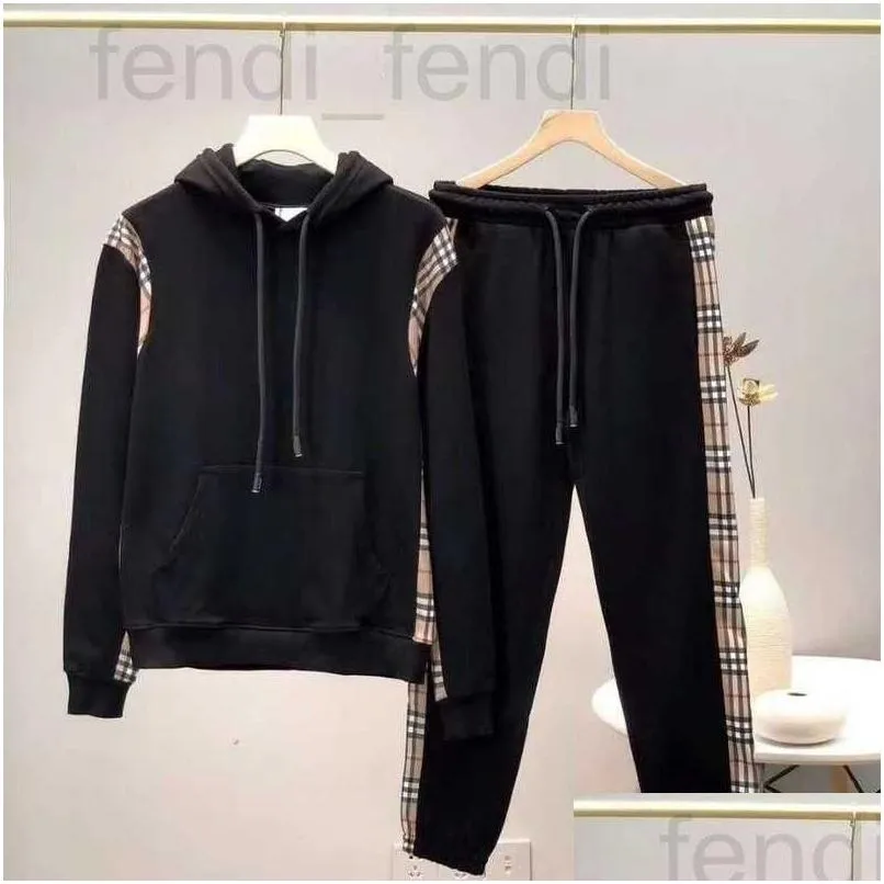 Mens Hoodies Sweatshirts Designer Hoodie Luxury High Quality Plaid Plo Set Loose Casual Sports Suit Womens Digirl W7Ms Drop Delivery A Otfom