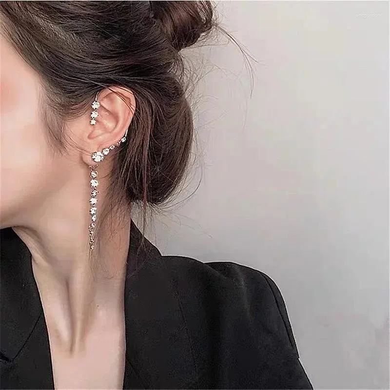 Backs Earrings Single Korean Rhinestone Shiny Drill Arc Ear Hanging Clip For Women Minimalist Cuff INS