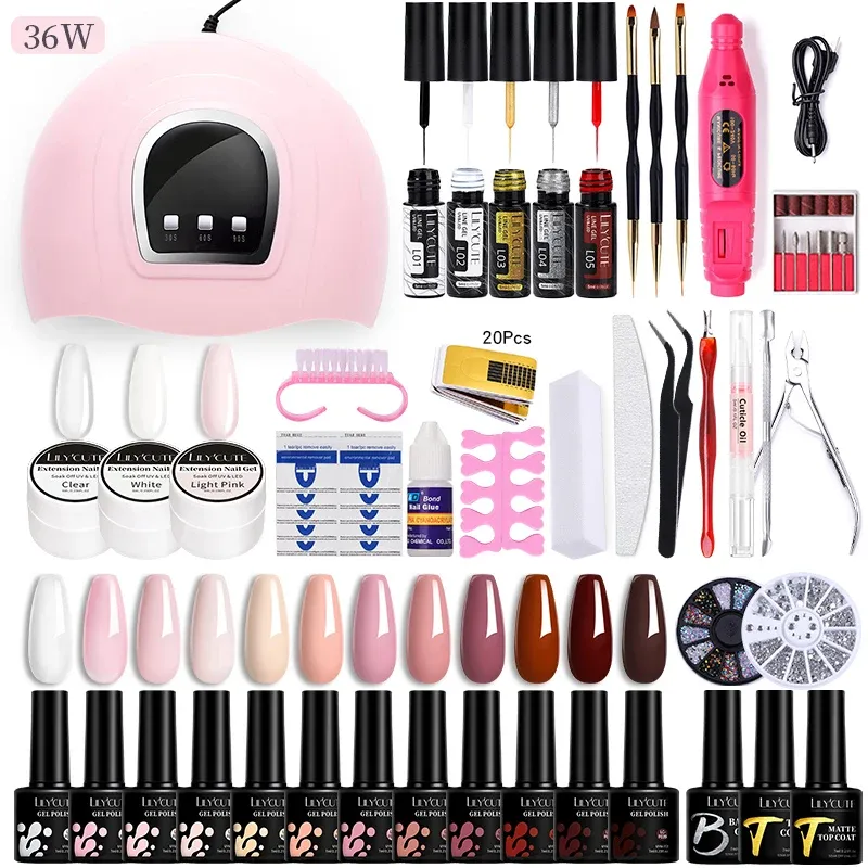 Kits Lilycute 24/18/12 pcs Gelnagellack -Kit mit UV Light Vernis Halbzeit permanent Nagelkunstlinie Gel -Set Professionelles Nagelwerkzeugset Set