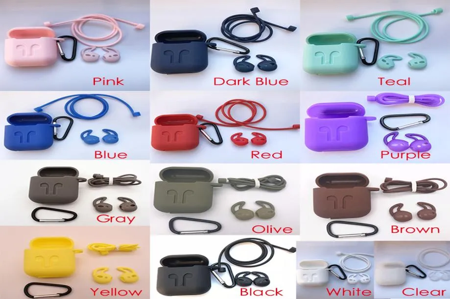 13 Colors 3in1 Nonslip Silicone Thicken Cover Earphones Pouch Protective Skin Antilost Wire Eartips Wireless Earphone Case for A6958898