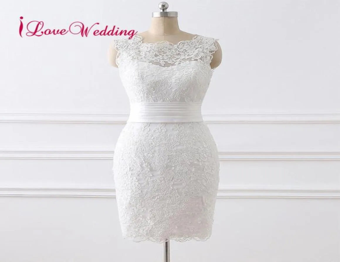 2018 New Fashion Short Wedding Dress Sreeveless Lace Aptique Bridal Gown Cheap Vestido de Novia Wedding Dresses1222756