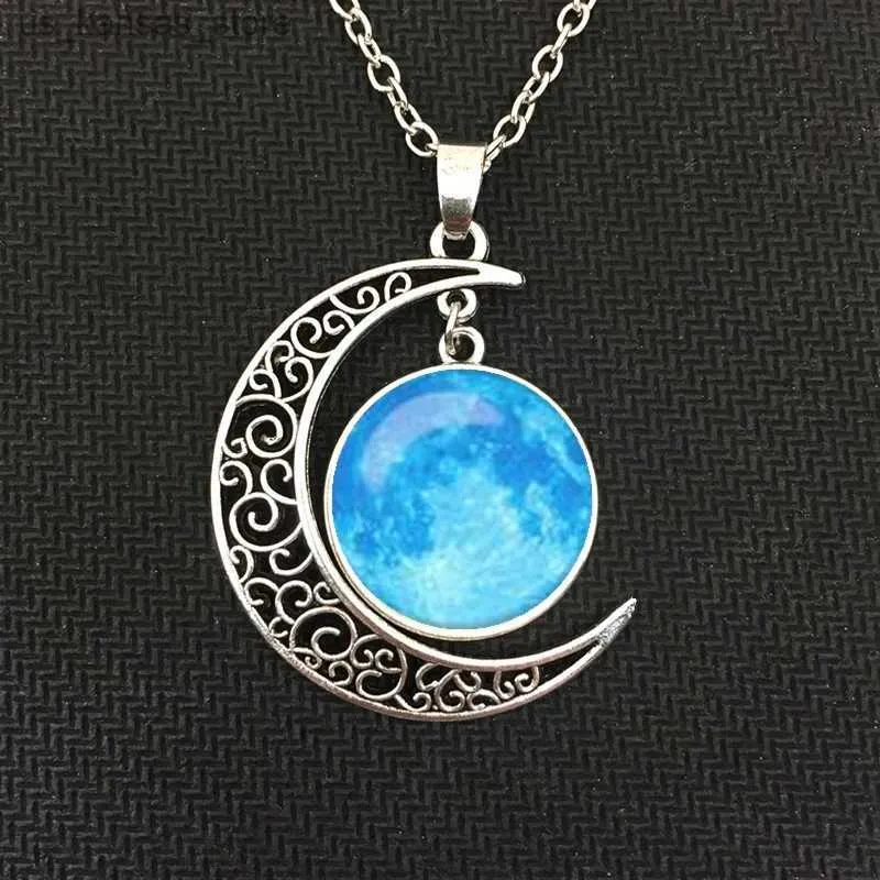 Colliers de pendentif Nouveau charme de mode galaxie gris lune rond lune Transmission Crystal Collier Pendant Collier Bijoux de bijoux Bijoux.240408