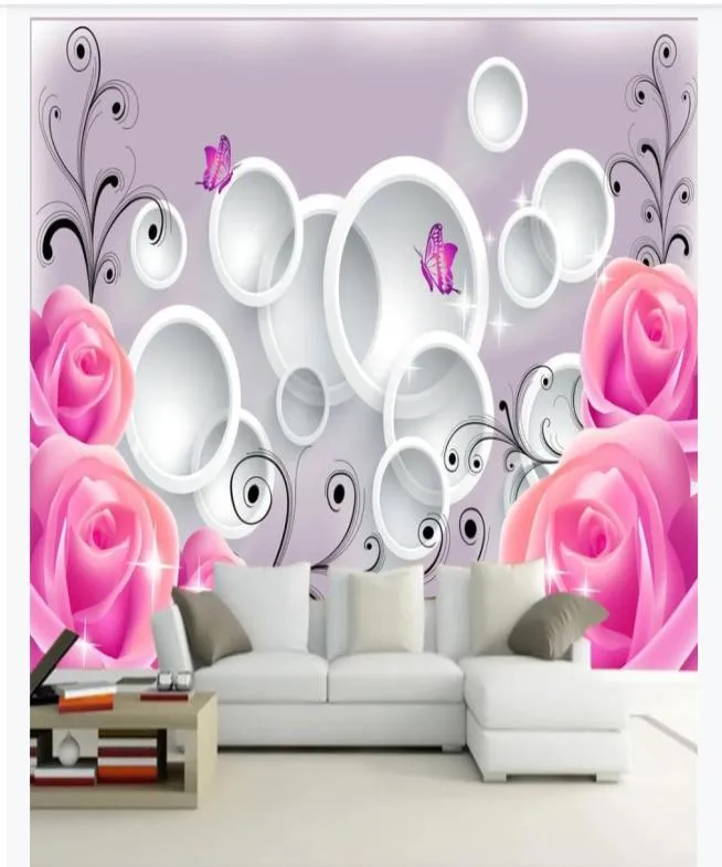 Anpassad 3D -väggmålning PO WALL PAPPER PAPLE ROSE ROMANTIC Fashion 3D vardagsrum TV SOFA BAKGRUNDSAPPER FÖR W4257783