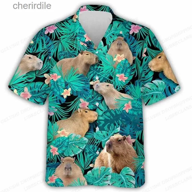 Camisas casuales para hombres Capybara Animal Hawaiian Shirt Mens Summer Sweet Beach Camiseta Fashion Flower Flowian Shink Collar Aloha YQ240408