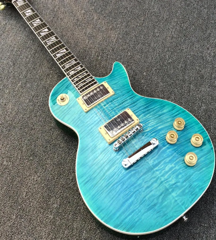 Özel Mağaza 1959 R9 Vos Green Supre Elektro Gitar Tiger Alev Maple Üst Arka Arka Blok Paspas Kürek Küresi Kafa Kakısı TU5499220