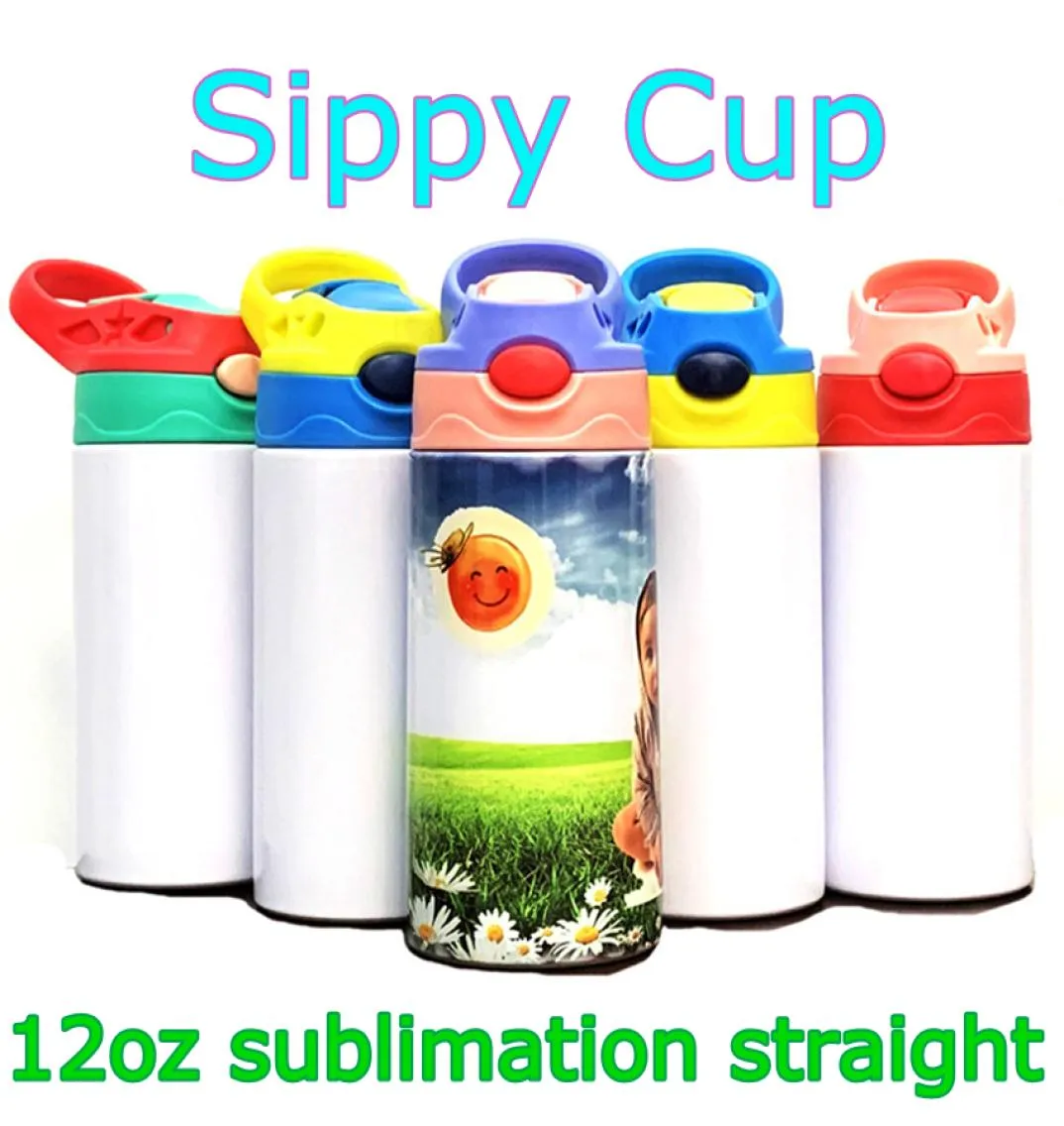 12oz Sublimation Straight Sippy Cup Drinking tumblers Bounce Cups Children DIY Blank white 6 colors Water Bottles Kid Coffee mugs 4466488