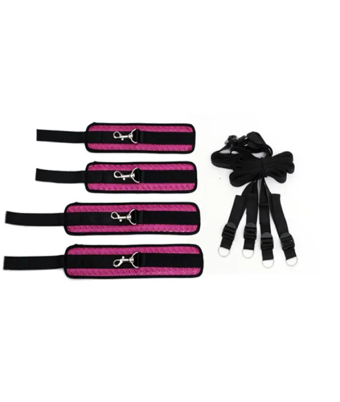 Bel kit di moderazione con in pelle rosa rosa manette polsini alla caviglia e bondage in tessuto reatraint systom prodotti sessuali per Fe9379027